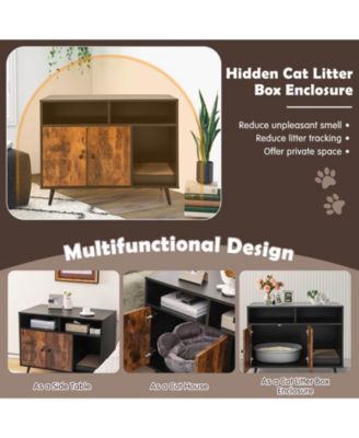 Cat Litter Box Enclosure with Storage Compartments and Pet Scratcher