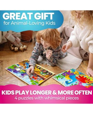 4SET 24 Pcs Wooden Puzzles for Kids Ages 4-6