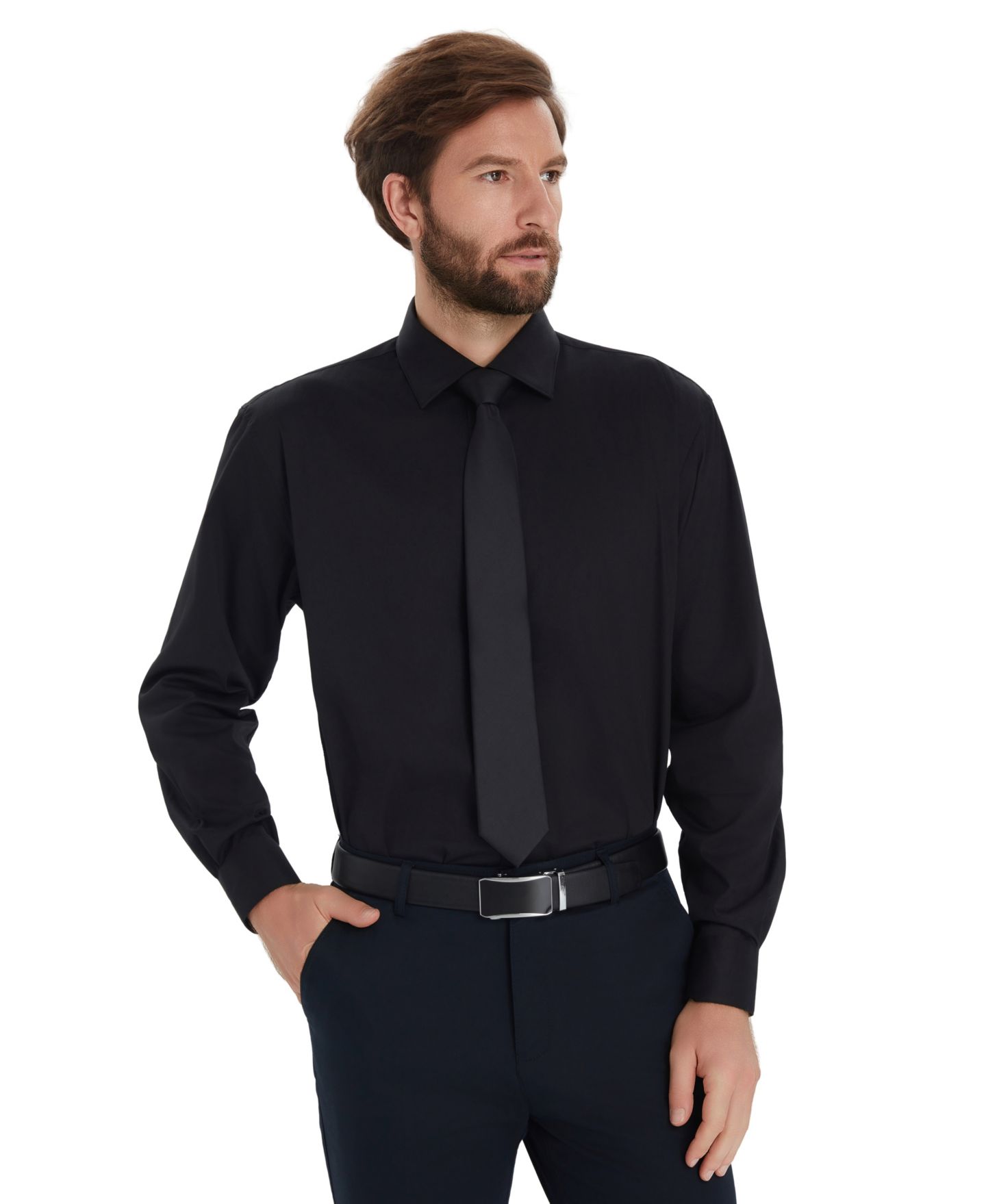Мужская рубашка Alfani Solid Regular-Fit Dress Shirt, цвет: Чёрный — фото 4