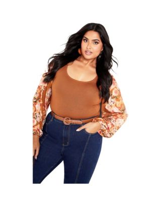 Women's Plus Size May Contrast Floral Sleeve Sweater