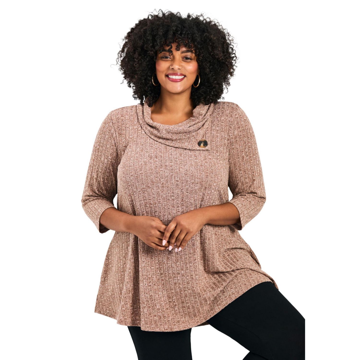 Plus Size Miley Rib Hacci Button Women's Tunic
