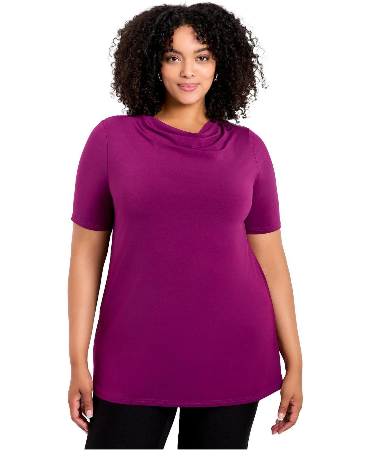 Женский топ Avenue Plus Size Cowl Neck Short Sleeve, цвет: Глубокий ягодный — фото 1