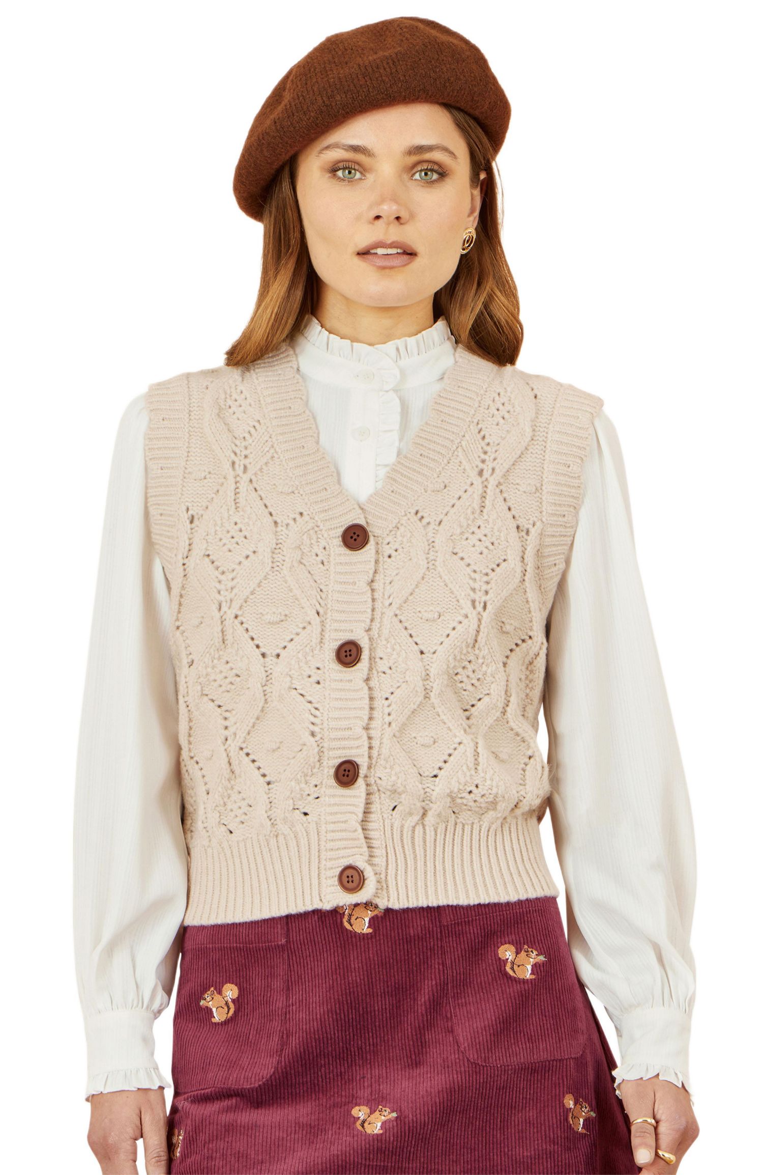 Women's Button Up Chunky Cable Knit Waistcoat