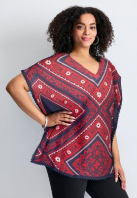 Women's Plus Size Crochet Trim Poncho Top