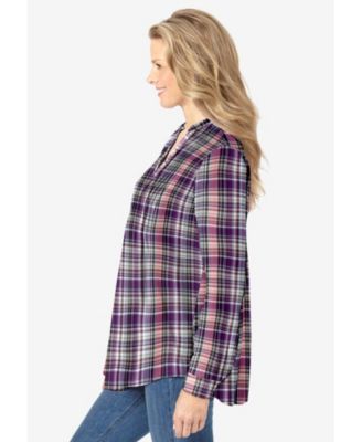 Women's Plus Size Pintucked Flannel Shirt
