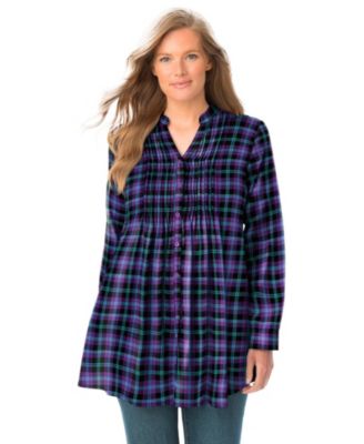 Women's Plus Size Pintucked Flannel Shirt