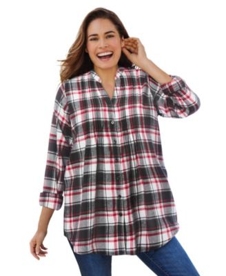 Women's Plus Size Pintucked Flannel Shirt