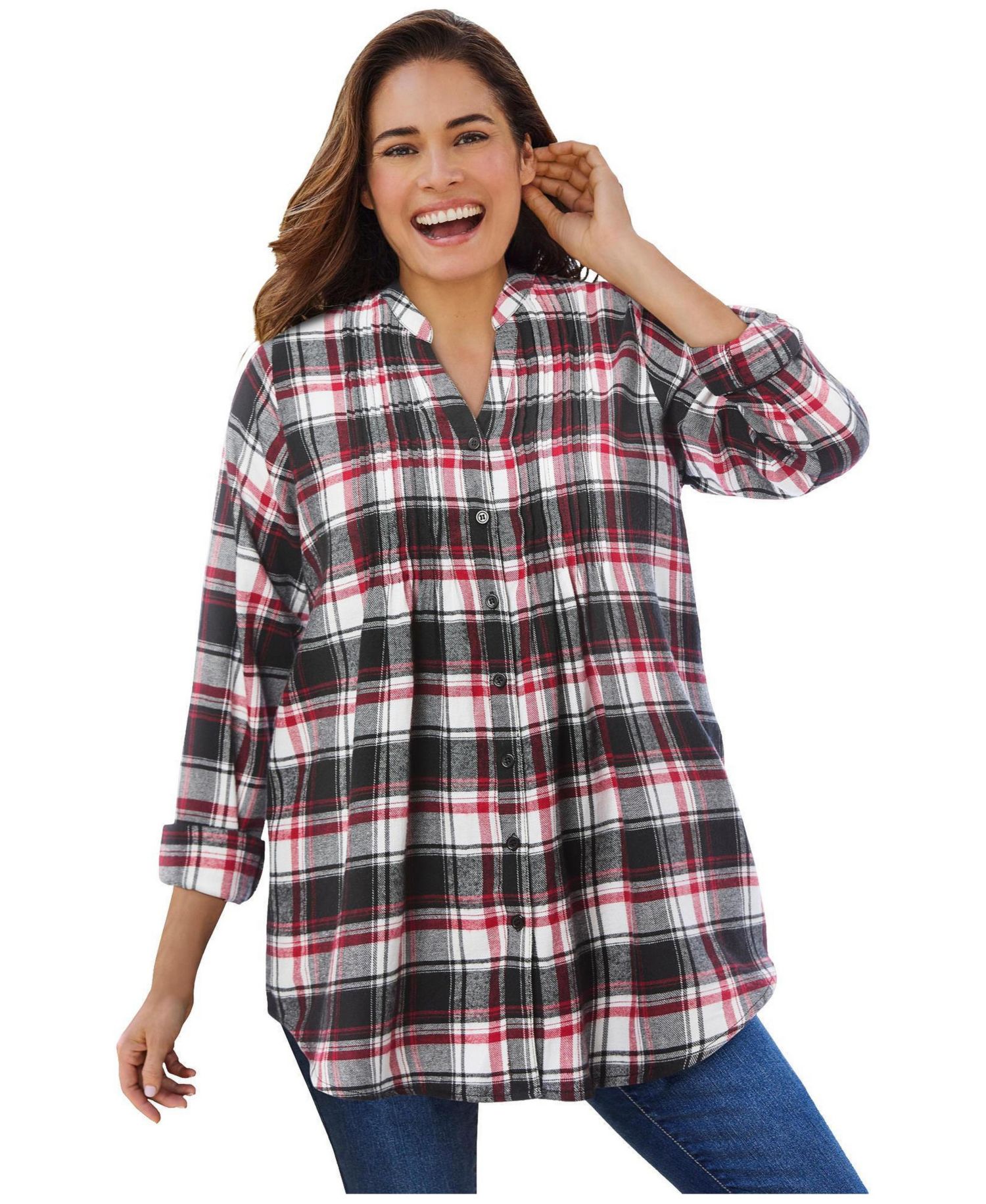Plus Size Within Pintucked Flannel Shirt