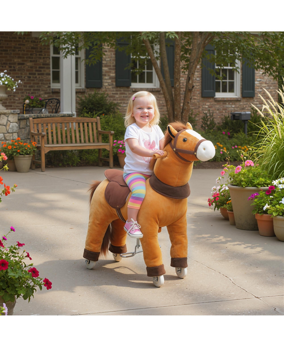 Qaba Ride on Horse for Ages 3-5, 29.5 Inch Plush Riding Pony