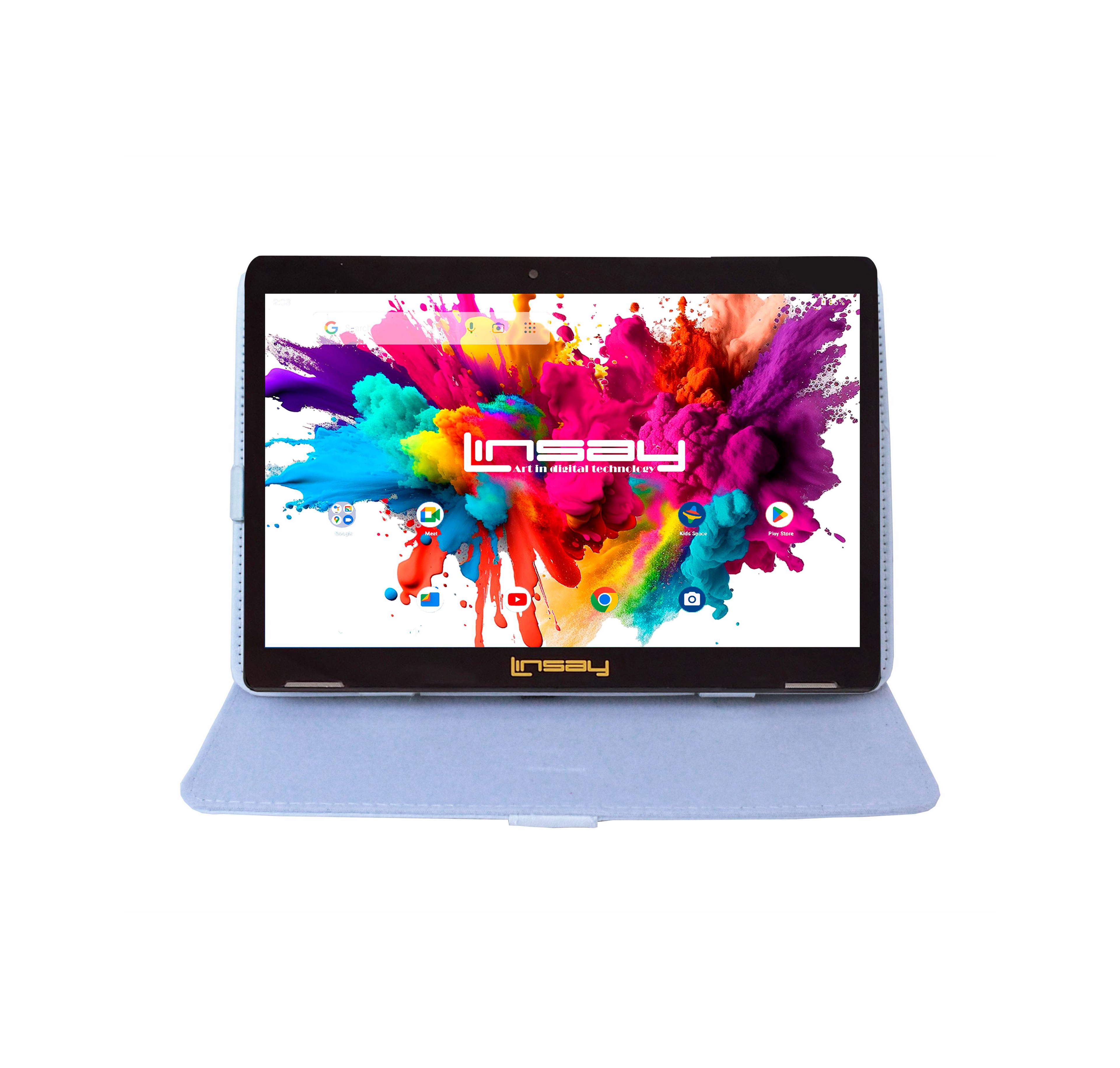 Linsay New 10.1" Tablet Octa Core 128GB Bundle with White Leather Case Newest Android 14