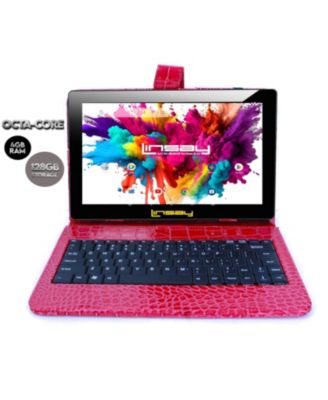 LINSAY - 10.1" New Tablet Quad Core 32GB Android 10 Exclusive Luxury Bundle with Red Crocodile Style Keyboard