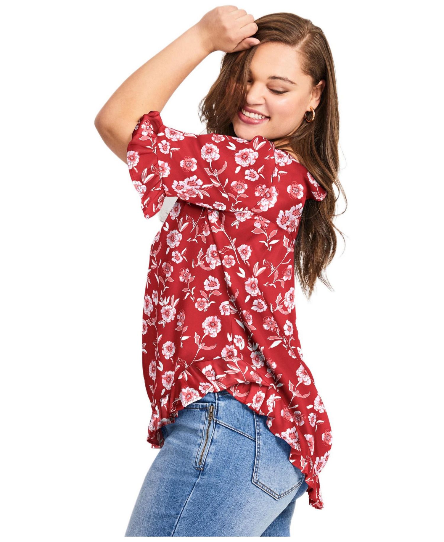 Women's Plus Size Crew Ruffle Hem Top