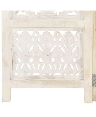 Hand carved 5-Panel Room Divider White 78.7"x65" Solid Mango Wood