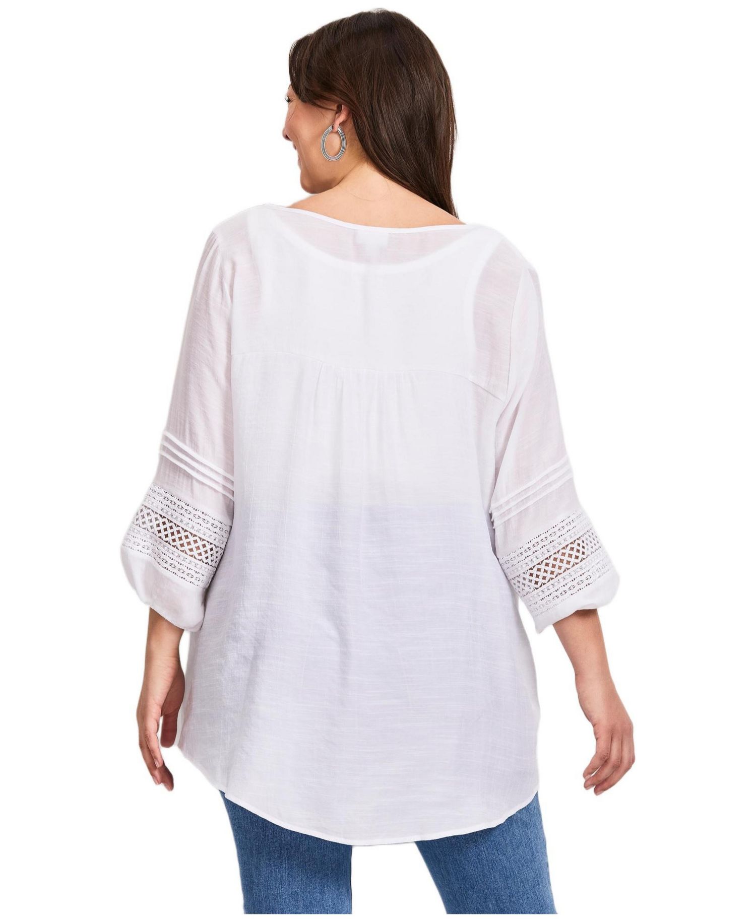 Women's Plus Size Pintuck Lace Peasant Top