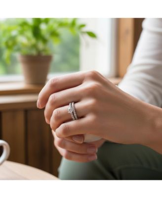 Classic Sterling Silver Princess Cut CZ Solitaire & Eternity Band  Ring Set