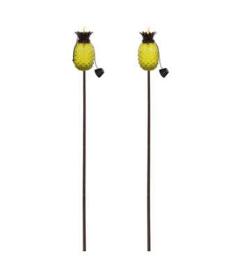 Outdoor Adjustable Height 3-in-1 Glass Pineapple Torch Set with Snuffers and Metal Poles, 2-Pack