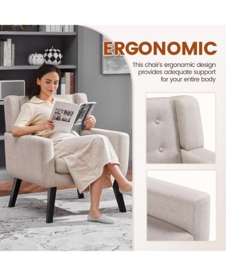 1 Pc  Linen Fabric & Solid Wood  Button Tufted, Removable Cushion  Armchair