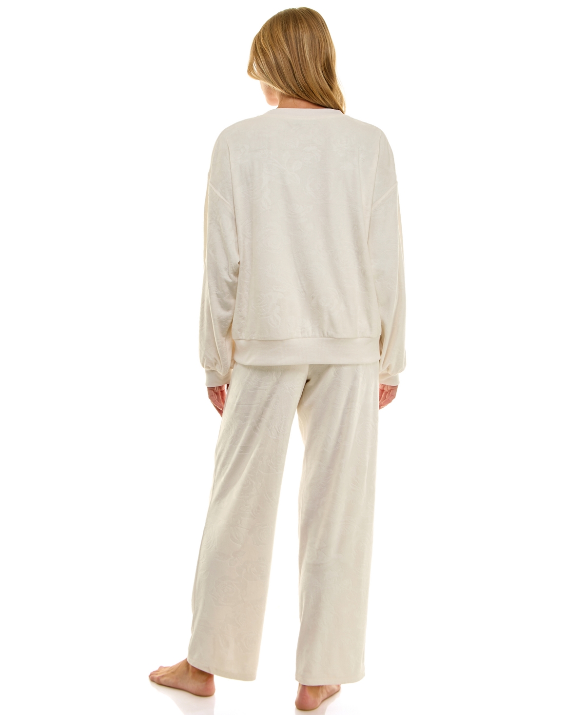 Roudelain Women's Long Sleeve Crew Neck And Pant Set In White