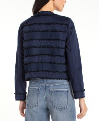 Women's Petite Collarless Fray and Lace Jacket