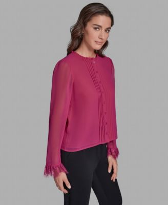 Women's Pleated Button-Down Blouse