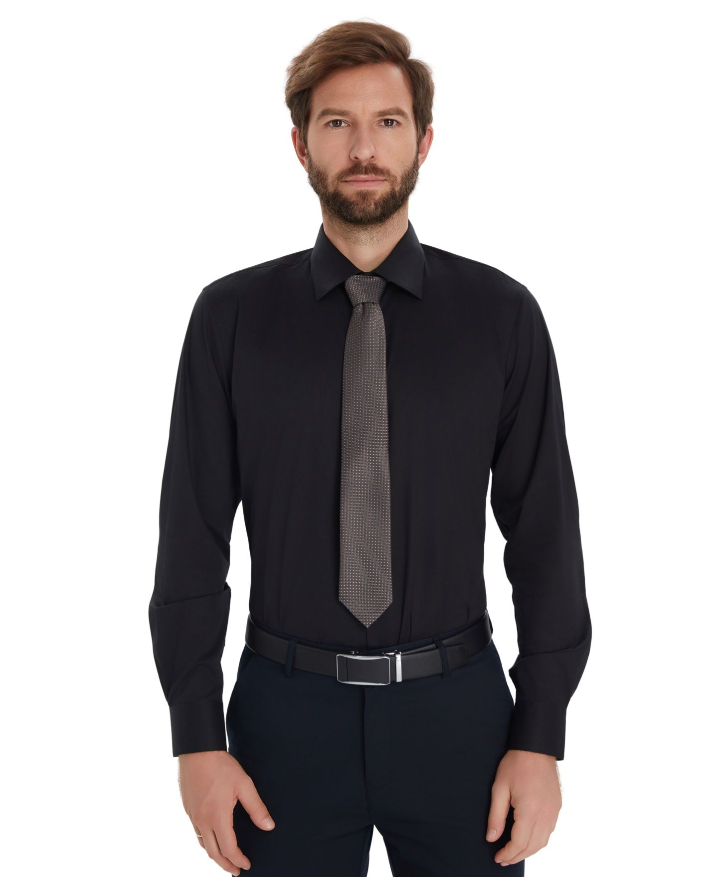 Мужская рубашка Alfani Solid Slim-Fit Dress Shirt, цвет: Чёрный — фото 1
