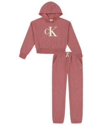 Calvin Klein - Girls Toddler 2T-4T 2-Piece Long-Sleeve Hoodie and Fleece Pants Set