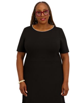 Women's Round Neck Knee Length Ruffle Skirt Dress, Regular and Plus Size