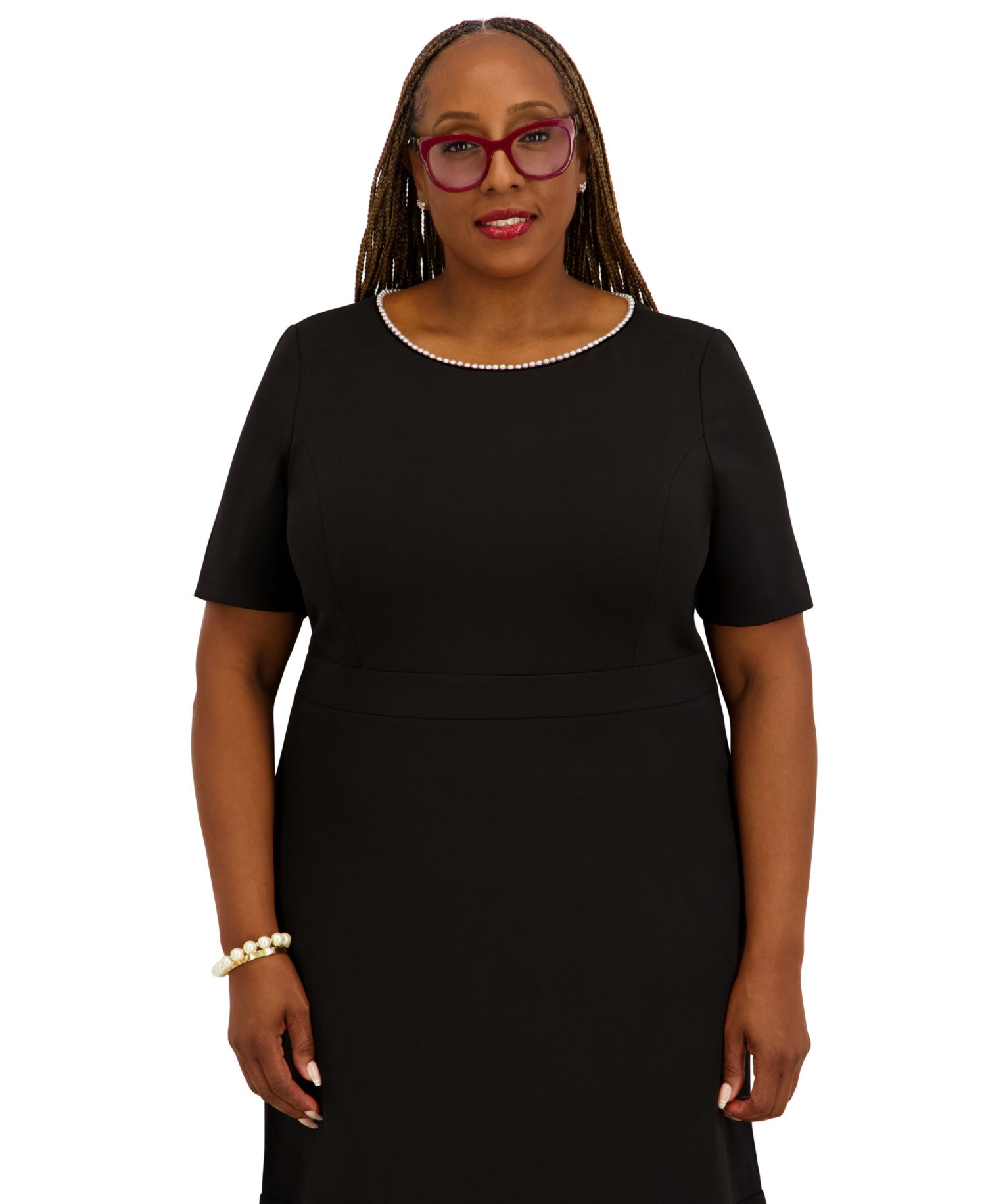 Women's Round Neck Knee Length Ruffle Skirt Dress, Regular and Plus Size