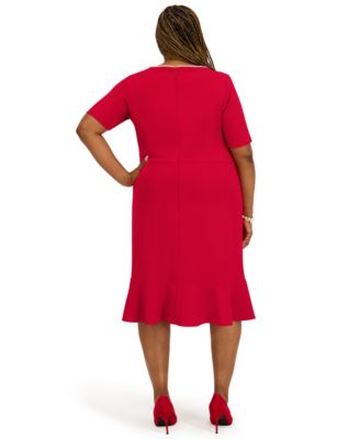 Women's Round Neck Knee Length Ruffle Skirt Dress, Regular and Plus Size