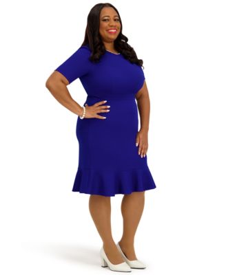 Women's Round Neck Knee Length Ruffle Skirt Dress, Regular and Plus Size