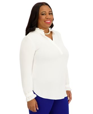 Women's V-Neck Long-Sleeve Top, Regular and Plus Size