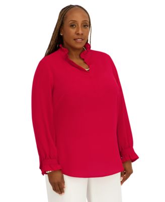 Women's V-Neck Long-Sleeve Top, Regular and Plus Size