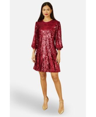 Women's Balloon Sleeve Sequin Mini Dress