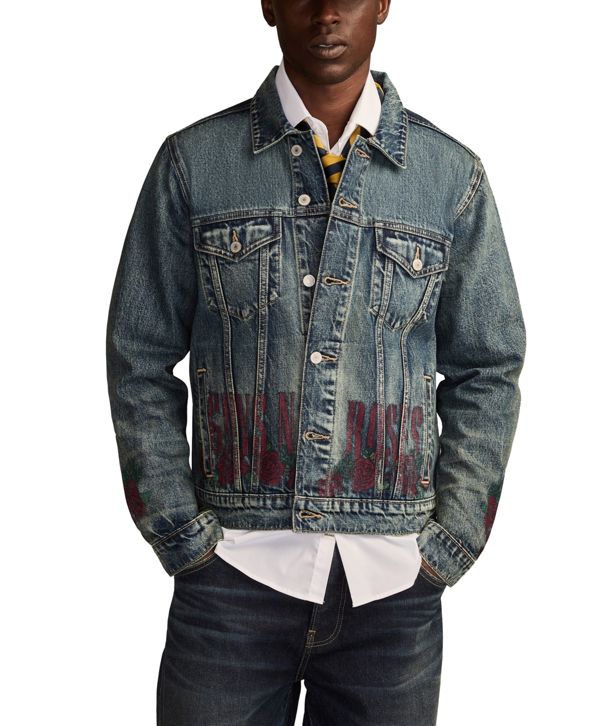 Lucky Brand Men's Guns N Roses Fallen Denim Trucker Jacket