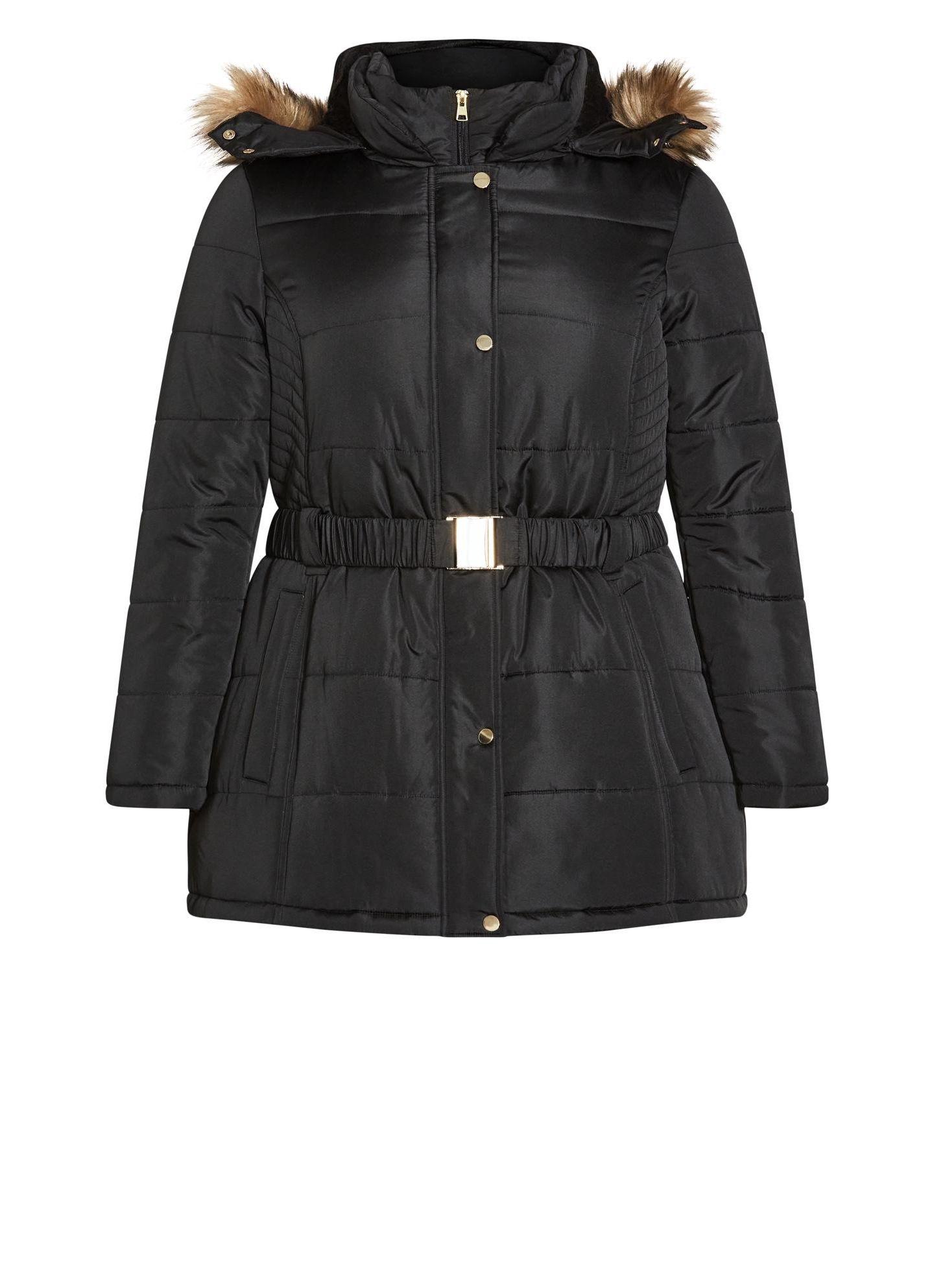 Женская куртка Avenue Plus Size Belted Hood Puffer, цвет: Чёрный — фото 3