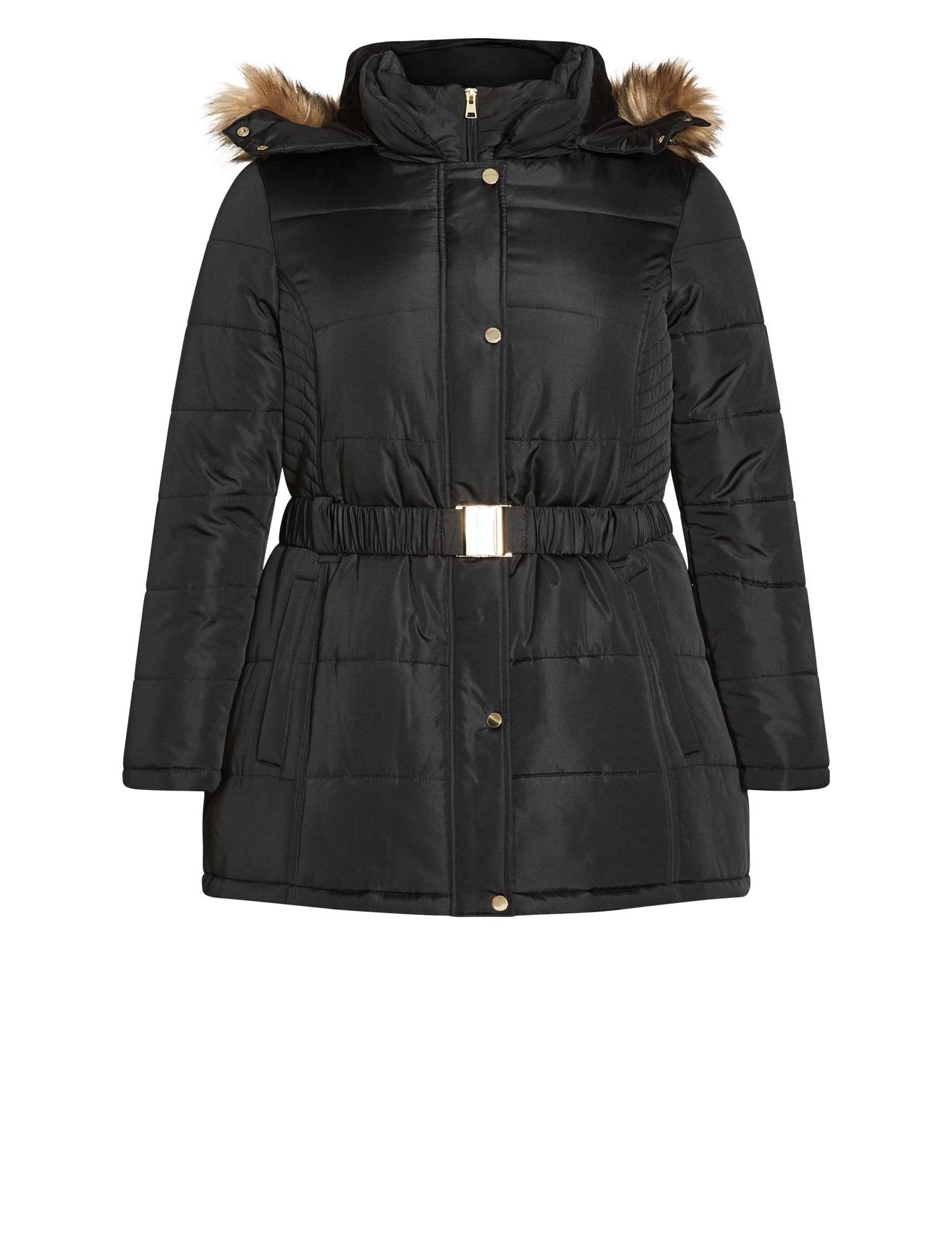 Women's Plus Size Belted Hood Puffer Coat