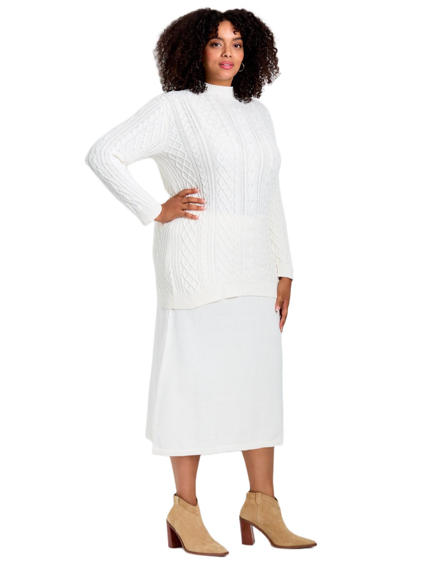 Women's Plus Size Mock Neck Cable Sweater