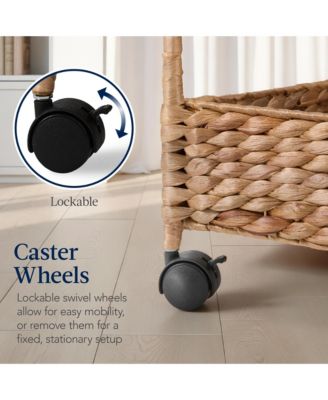 3-Tier Water Hyacinth Rolling Utility Cart w/ Weaved Baskets