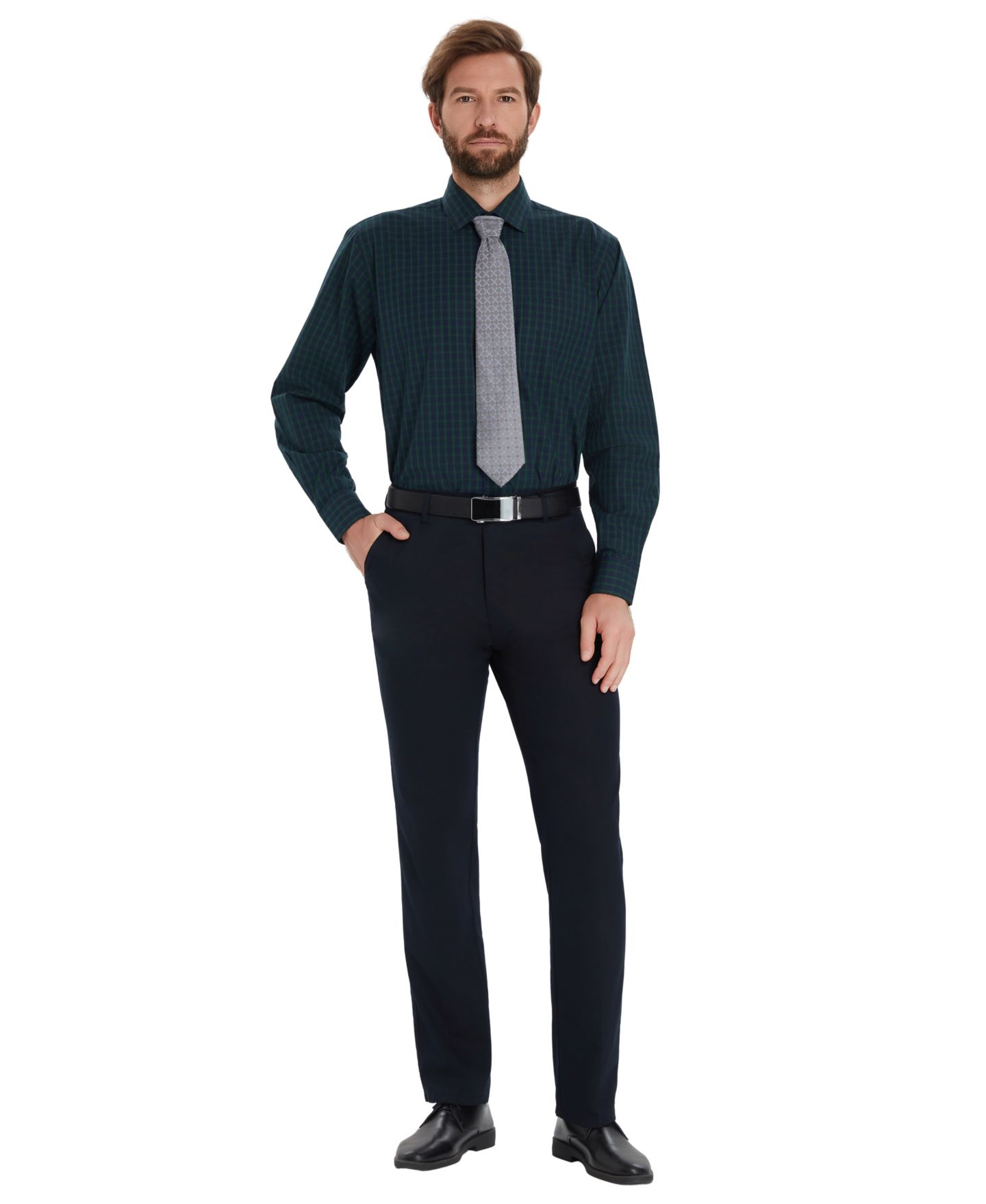 Мужская рубашка Club Room Mini Blackwatch Regular-Fit Dress Shirt, цвет: Тёмно-синий — фото 2