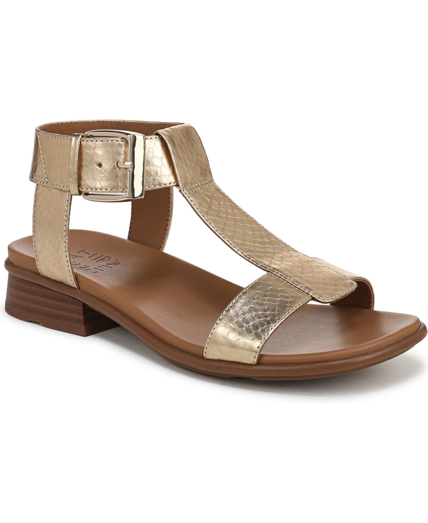 Женские сандалии Naturalizer Easton T-Strap Footbed, цвет: Золотой змеиный с принтом искусственная кожа — фото 1