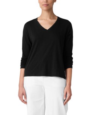 Eileen Fisher - Women's V-Neck Long-Sleeve T-Shirt