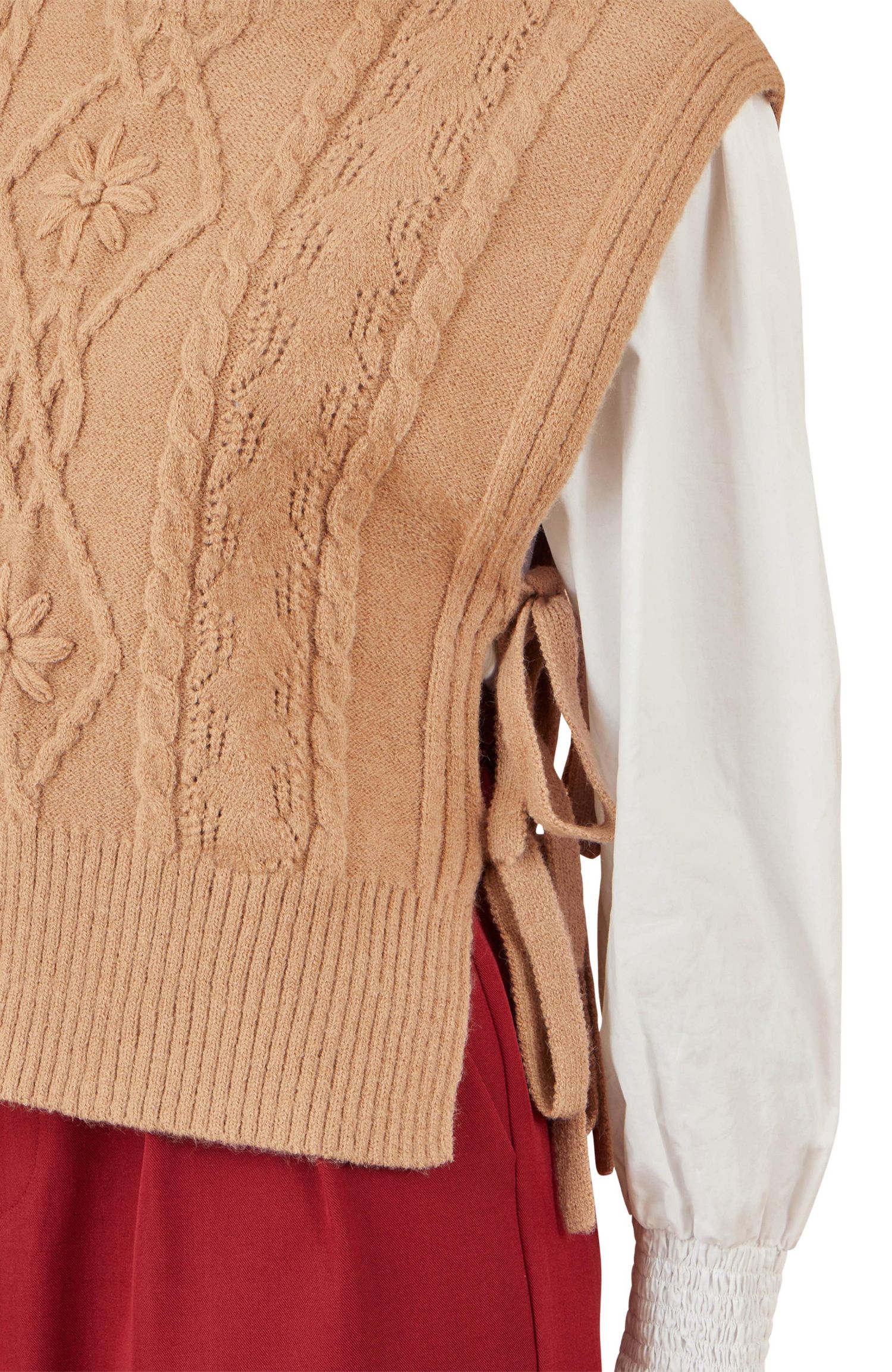 Women's Sweaters Floral Cable Knit Side Tie Pullover