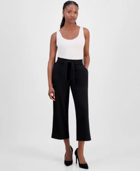 AK Anne Klein Petite Cropped Pull-On Pants - Anne Black