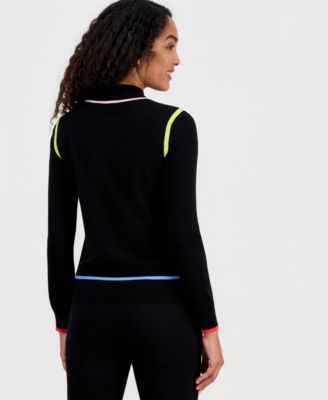 Women's Multi-Color Tipping Mock-Neck Long-Sleeve Top