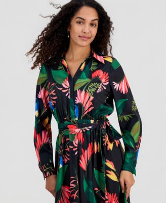 Women's Floral-Print Tie-Belt Fit & Flare Dress