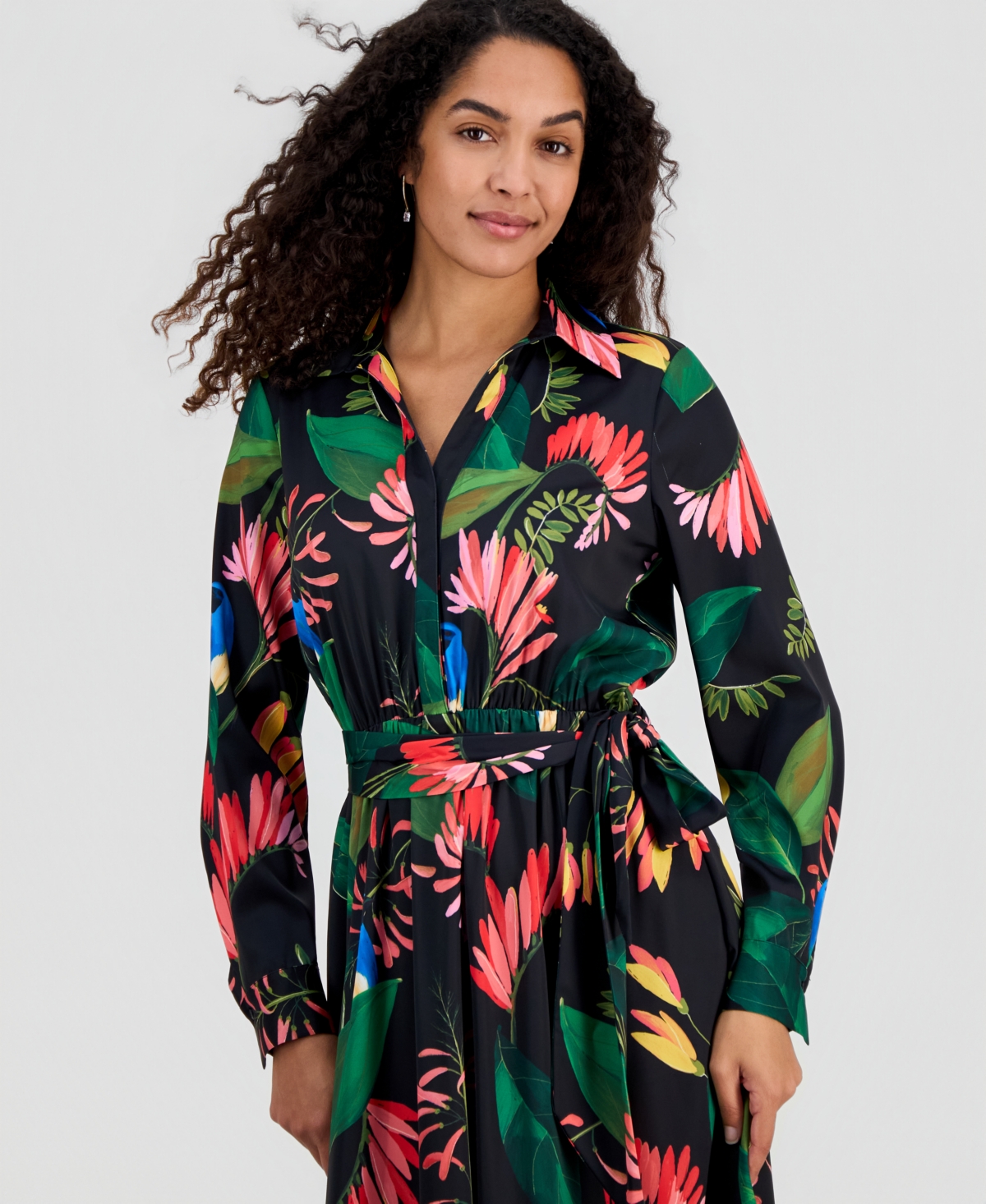T Tahari Women's Floral-Print Tie-Belt Fit & Flare Dress