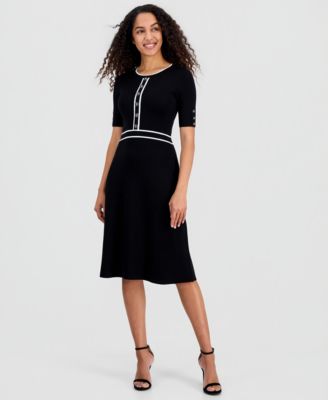 Women's Contrast-Trim Fit & Flare Sweater Dress