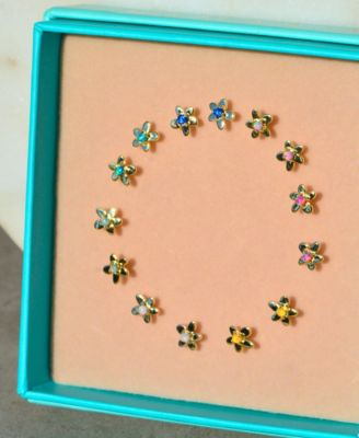 Flower Stud Earrings With Lab-Grown Opal in 14k Gold Plated Sterling Silver