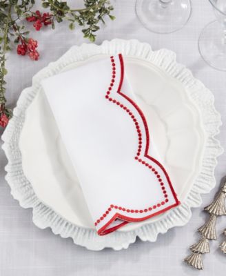 Embroidered Polka Dot Napkins with Scallop Edge, Set of 4