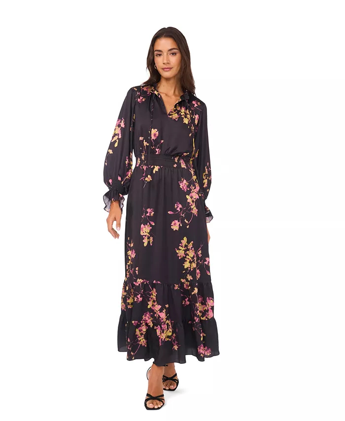 Women's Long-Sleeve Smocked Waist Maxi Dress
